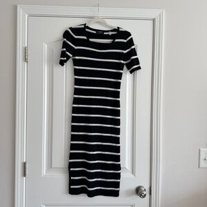 Tahari Black and White Striped Midi Dress